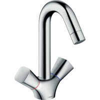 Смеситель для раковины hansgrohe Logis 150 двухвентильный с поворотным изливом и сливным гарнитуром 71222000, хром