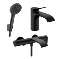 Готовый набор для ванны hansgrohe Vivenis со смесителем для раковины и ручным душем Pulsify HG-PR67, матовый черный