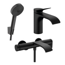 Готовый набор для ванны hansgrohe Vivenis со смесителем для раковины и ручным душем Pulsify HG-PR67, матовый черный