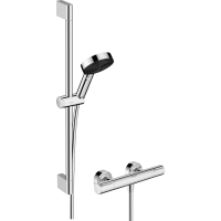 Душевой набор hansgrohe Pulsify Select S 105 3jet Relaxation EcoSmart с термостатом Ecostat Element и душевой штангой 65 см, хром