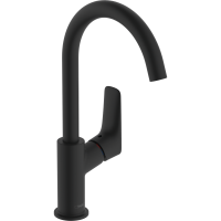 Смеситель для раковины hansgrohe Logis 210 с поворотным изливом и сливным гарнитуром 71130670, матовый черный