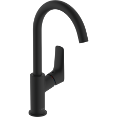 Смеситель для раковины hansgrohe Logis 210 с поворотным изливом и сливным гарнитуром 71130670, матовый черный