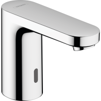 Смеситель для раковины hansgrohe Vernis Blend 100 электронный, с предустановленной температурой, питание от батареи 6V 71502000, хром
