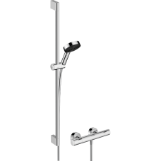 Душевой набор hansgrohe Pulsify Select S 105 3jet Relaxation EcoSmart с термостатом Ecostat Fine и душевой штангой 90 см, 24261000, хром