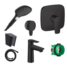 Готовый набор для душа скрытого монтажа hansgrohe Talis с ручным душем Raindance и смесителем для раковины HG-PR109, матовый черный
