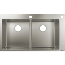 Кухонная мойка hansgrohe S71 S712-F765 врезная, с двумя чашами 370/370 43311800, нержавеющая сталь