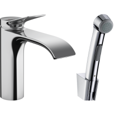 Смеситель для раковины hansgrohe Vivenis 110 со сливным гарнитуром и гигиеническим душем 75210000, хром