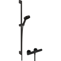 Душевой набор hansgrohe Pulsify Select S 105 3jet Relaxation EcoSmart с термостатом Ecostat Element и душевой штангой 90 см, 24271670, матовый черный