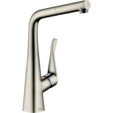 Смеситель для кухонной мойки hansgrohe Metris M71 320, с вытяжным изливом 14821800, под сталь