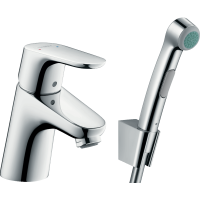 Смеситель для раковины hansgrohe Focus 70 без сливного гарнитура, с гигиеническим душем, хром