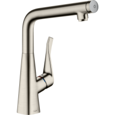 Смеситель для кухонной мойки hansgrohe Metris Select M71 320, с вытяжным изливом, Eco 14785800, под сталь
