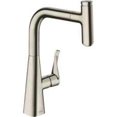 Смеситель для кухонной мойки hansgrohe Metris Select M71 240, с вытяжным изливом, sBox 73802800, под сталь
