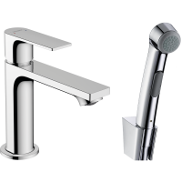 Смеситель для раковины hansgrohe Rebris E 110 без сливного гарнитура, с гигиеническим душем 72216000, хром