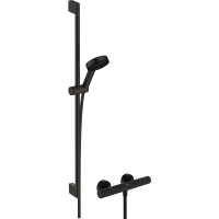 Душевой набор hansgrohe Pulsify Select S 105 3jet Relaxation EcoSmart с термостатом Ecostat Fine и душевой штангой 90 см, 24261670, матовый черный