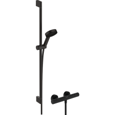 Душевой набор hansgrohe Pulsify Select S 105 3jet Relaxation EcoSmart с термостатом Ecostat Fine и душевой штангой 90 см, 24261670, матовый черный