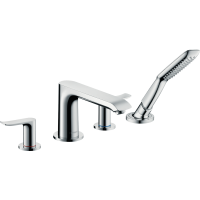 Внешняя часть смесителя для ванны hansgrohe Metris на край ванны, на 4 отверстия, с душевым гарнитуром, хром