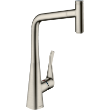 Смеситель для кухонной мойки hansgrohe Metris Select M71 320, с вытяжным изливом 14884800, под сталь