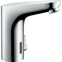 Смеситель для раковины hansgrohe Focus 130 электронный, с регулировкой температуры, питание от батареи 6V, со сливным гарнитуром 31171000, хром