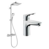 Готовый набор для душа hansgrohe Crometta со смесителем для раковины Focus, хром
