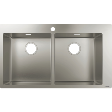 Кухонная мойка hansgrohe S71 S711-F765 врезная, с двумя чашами 370/370 43303800, нержавеющая сталь
