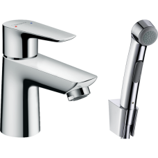 Смеситель для раковины hansgrohe Talis E со сливным гарнитуром и гигиеническим душем 71729000, хром