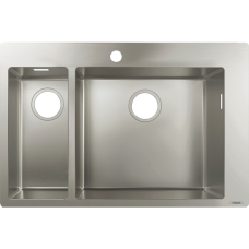 Кухонная мойка hansgrohe S71 S711-F655 врезная, с двумя чашами 180/450 43302800, нержавеющая сталь