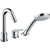 Внешняя часть смесителя для ванны hansgrohe Logis на край ванны, на 3 отверстия, с душевым гарнитуром 71310000, хром