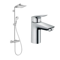 Готовый набор для душа hansgrohe Crometta со смесителем для раковины Logis HG-PR160, хром