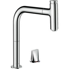 Смеситель для кухонной мойки hansgrohe Metris Select M71 200, на 2 отверстия, с вытяжным изливом, sBox, Eco 73825000, хром