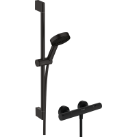 Душевой набор hansgrohe Pulsify Select S 105 3jet Relaxation EcoSmart с термостатом Ecostat Element и душевой штангой 65 см, 24272670, матовый черный