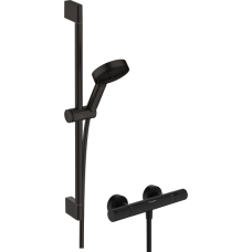 Душевой набор hansgrohe Pulsify Select S 105 3jet Relaxation EcoSmart с термостатом Ecostat Element и душевой штангой 65 см, 24272670, матовый черный