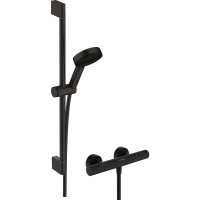 Душевой набор hansgrohe Pulsify Select S 105 3jet Relaxation EcoSmart с термостатом Ecostat Fine и душевой штангой 65 см, 24262670, матовый черный