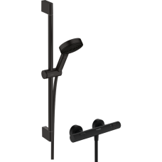 Душевой набор hansgrohe Pulsify Select S 105 3jet Relaxation EcoSmart с термостатом Ecostat Fine и душевой штангой 65 см, 24262670, матовый черный