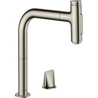 Смеситель для кухонной мойки hansgrohe Metris Select M71 200, на 2 отверстия, с вытяжным изливом 73819800, под сталь