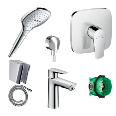 Готовый набор для душа скрытого монтажа hansgrohe Talis с ручным душем Raindance и смесителем для раковины HG-PR110, хром
