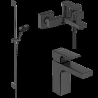 Готовый набор для ванны hansgrohe Pulsify Select S с ручным душем и смесителями Vernis Shape, матовый черный
