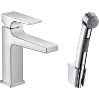 Смеситель для раковины hansgrohe Metropol 110 со сливным гарнитуром и гигиеническим душем 32522000, хром