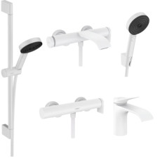 Готовый набор для ванны и душа hansgrohe Vivenis со смесителем для раковины и ручным душем Pulsify HG-PR65, матовый белый
