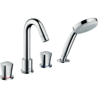 Внешняя часть смесителя для ванны hansgrohe Logis на край ванны, на 4 отверстия, с душевым гарнитуром 71314000, хром