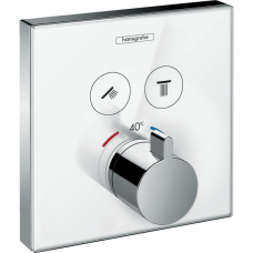 Внешняя часть термостата для душа hansgrohe ShowerSelect Glass скрытого монтажа на 2 потребителя 15738400, белый/хром