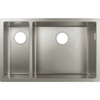 Кухонная мойка hansgrohe S71 S719-U655 интегрированная, с двумя чашами 180/450, нержавеющая сталь