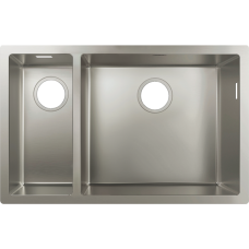 Кухонная мойка hansgrohe S71 S719-U655 интегрированная, с двумя чашами 180/450 43429800, нержавеющая сталь