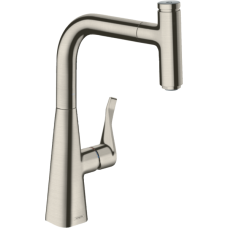 Смеситель для кухонной мойки hansgrohe Metris Select M71 240, с вытяжным изливом 14857800, под сталь