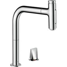 Смеситель для кухонной мойки hansgrohe Metris Select M71 200, на 2 отверстия, с вытяжным изливом 73819000, хром