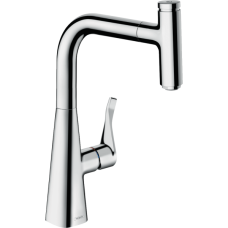 Смеситель для кухонной мойки hansgrohe Metris Select M71 240, с вытяжным изливом, sBox 73802000, хром