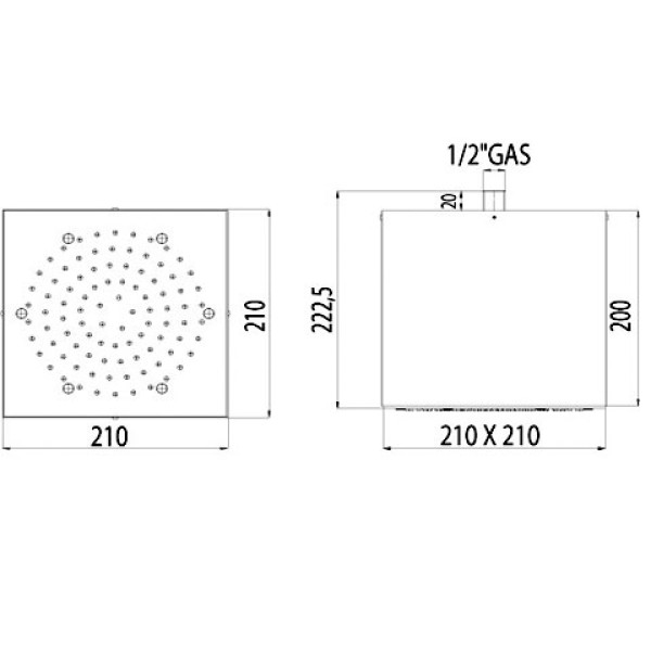 Bossini Cube Inox Kopfbrause B: 210 T: 210 mm