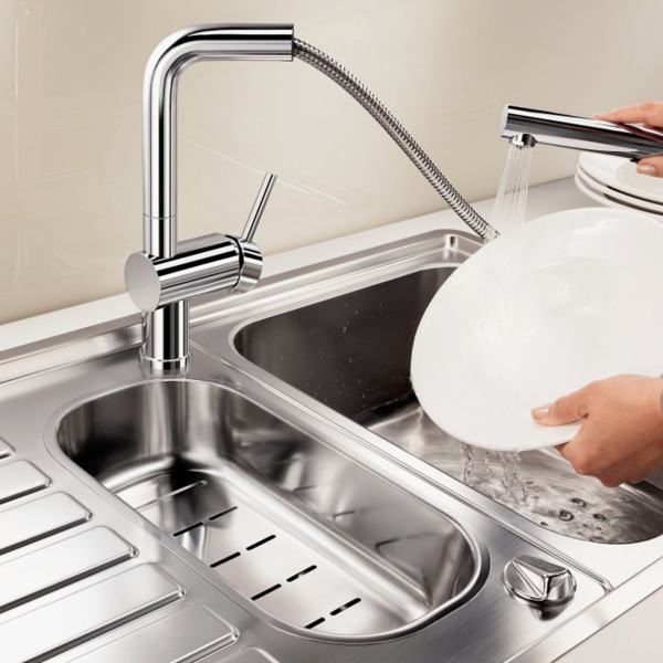 Blanco Linus Kuchenarmatur, ausziehbar, schwenkbar, fur Vorfenstermontage chrom